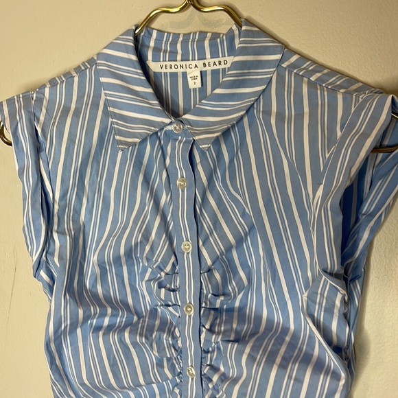 Veronica Beard Ferris Striped ruched button down shirt dress 2 - Picture 3 of 11